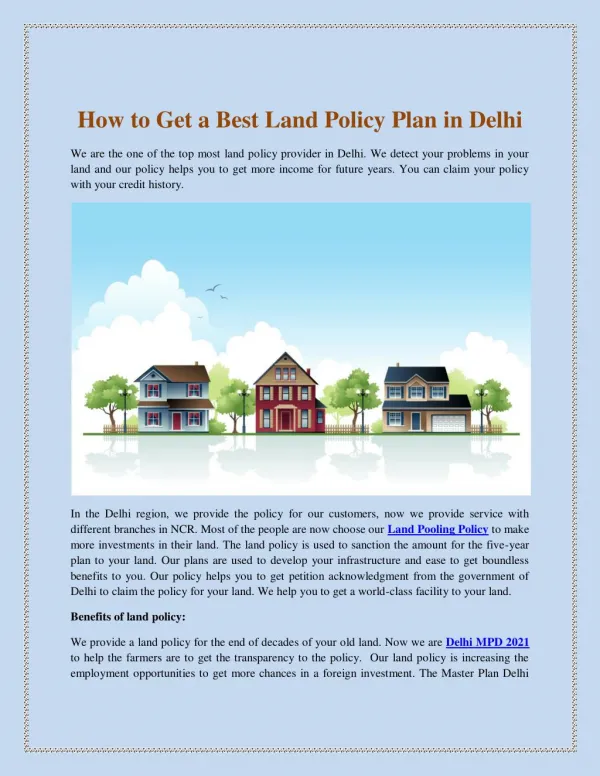 How to Get a Best Land Policy Plan in Delhi