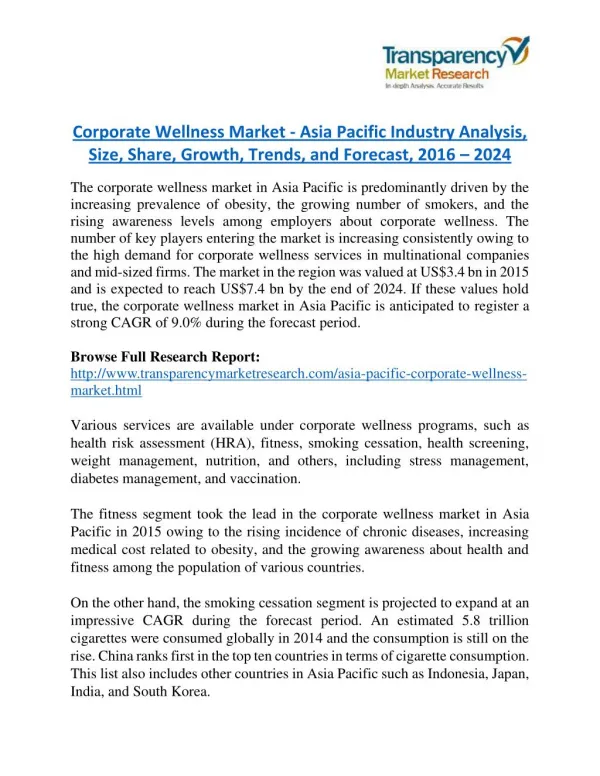Corporate Wellness Market - Positive long-term growth outlook 2024