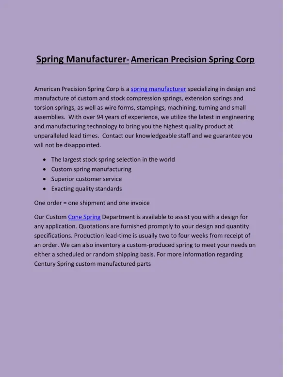 Spring Manufacturer- American Precision Spring Corp