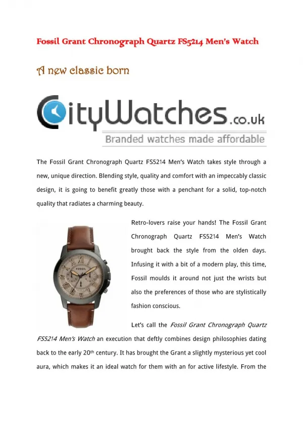 Fossil Grant Chronograph Quartz FS5214 Men’s Watch
