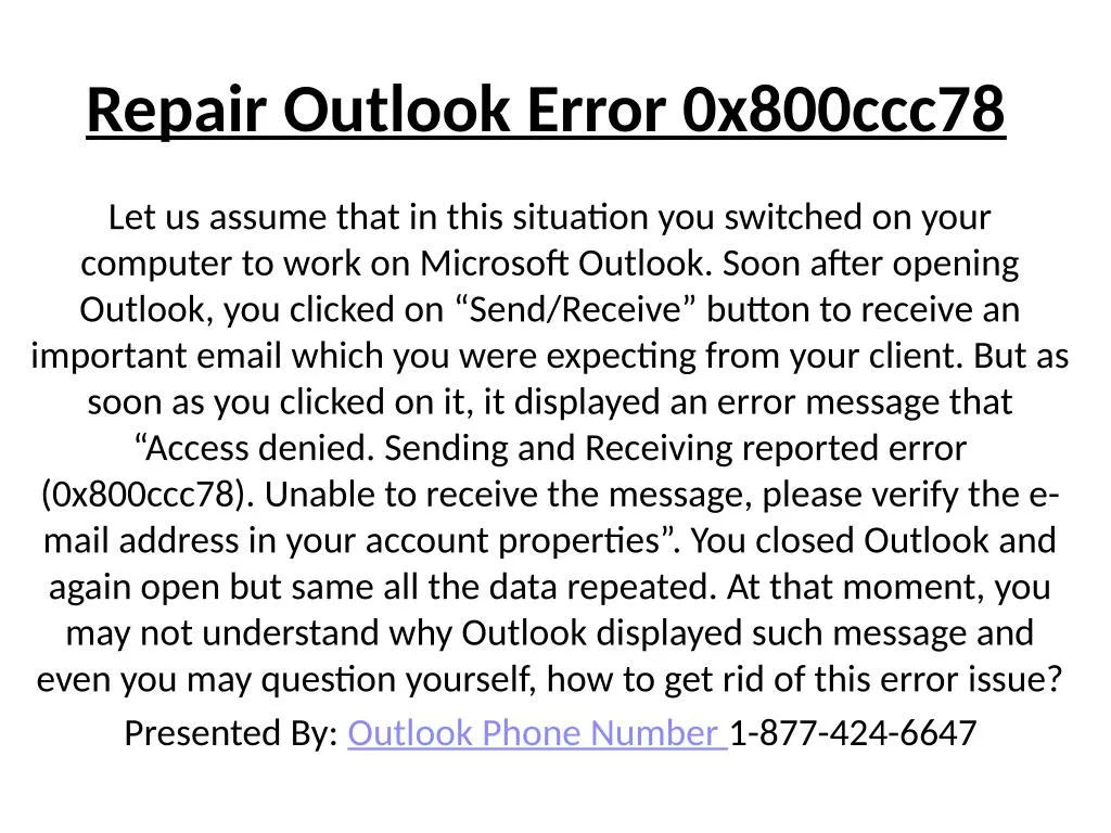 repair outlook error 0x800ccc78
