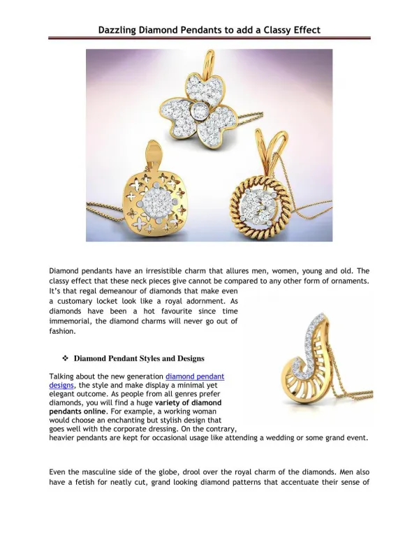 Dazzling Diamond Pendants Designs to add a Classy Effect