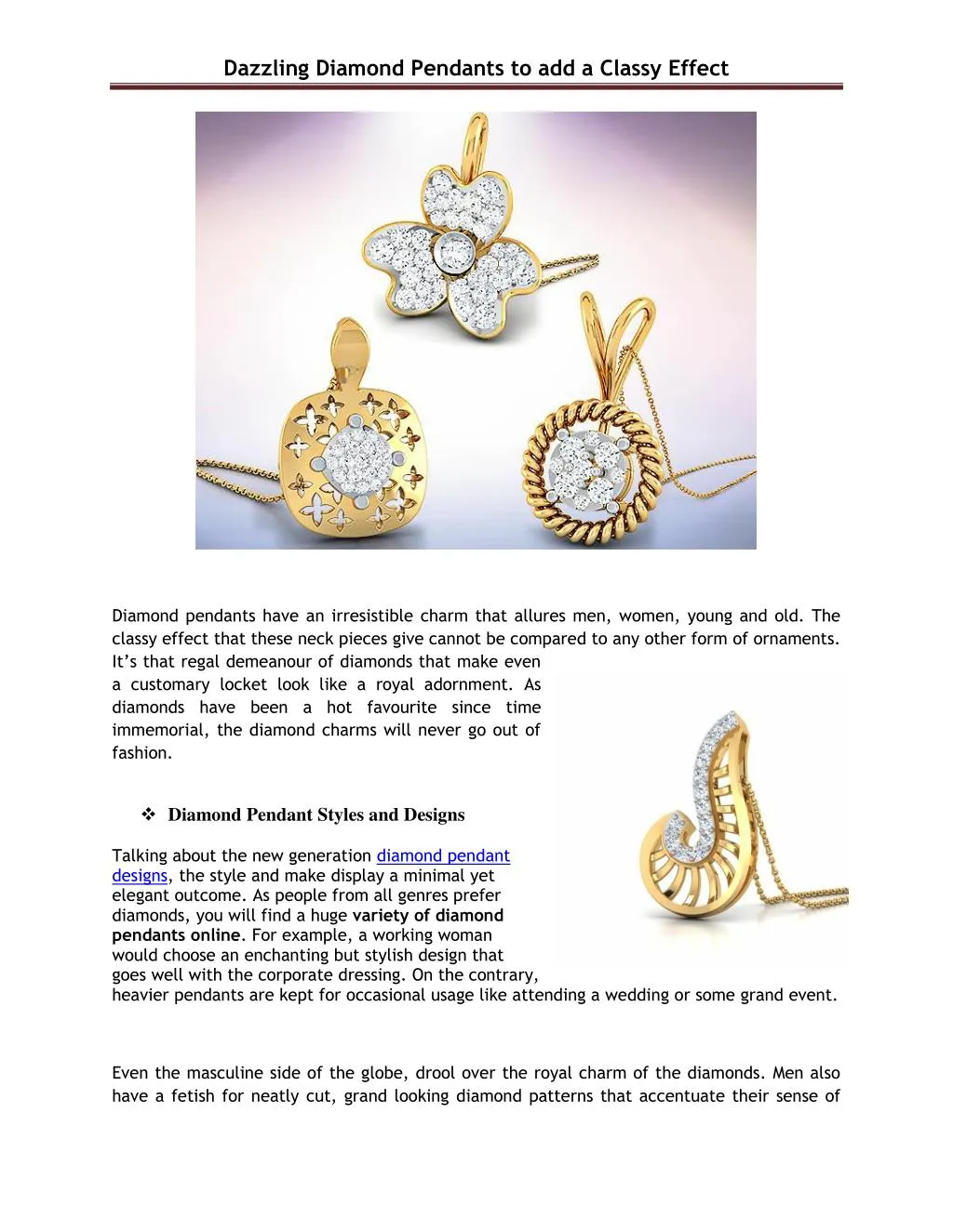 dazzling diamond pendants to add a classy effect
