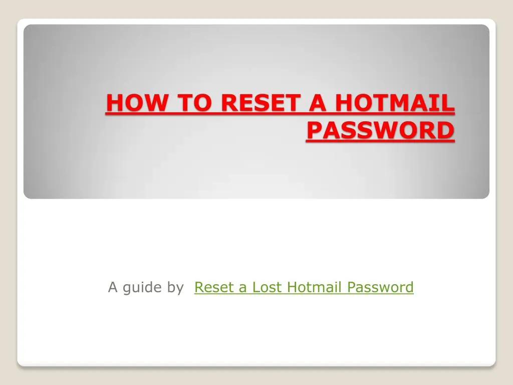 how to reset a hotmail