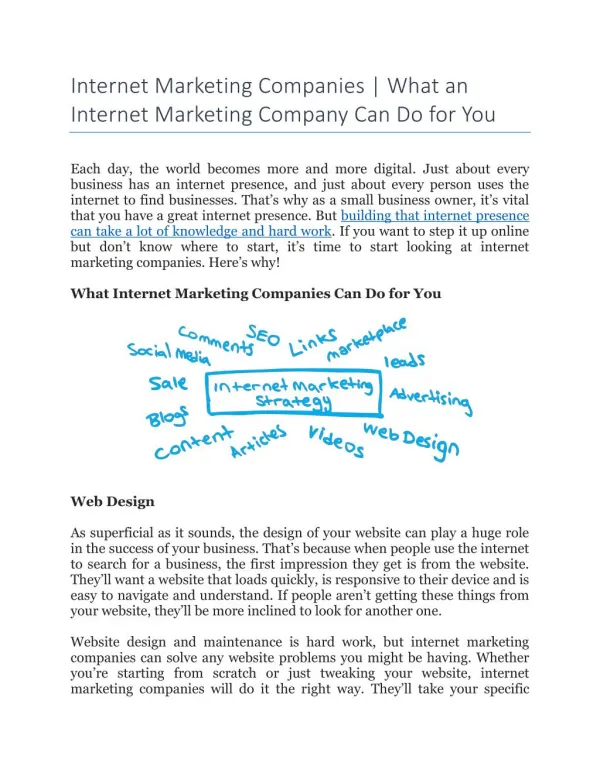 Internet Marketing Companies | What an Internet Marketing Company Can Do for You