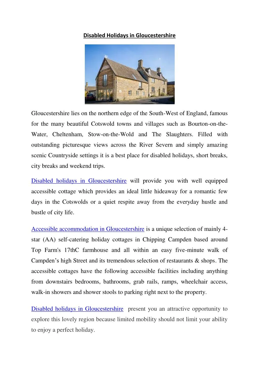 disabled holidays in gloucestershire