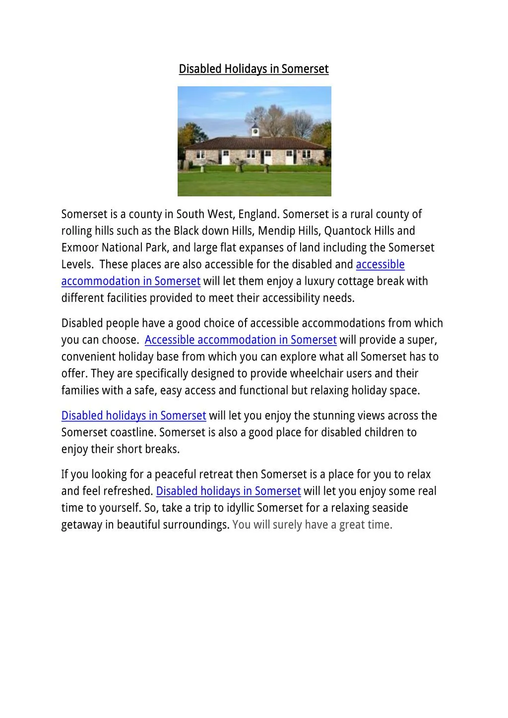 disabled holidays in somerset