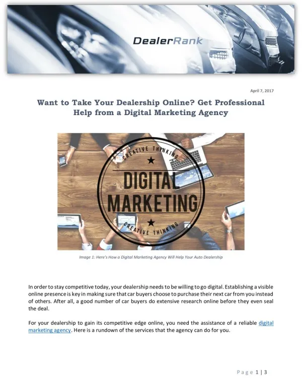 Want to Take Your Dealership Online? Get Professional Help from a Digital Marketing Agency