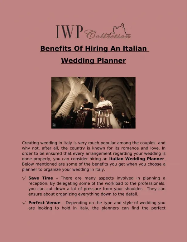 Benefits Of Hiring An Italian Wedding Planner