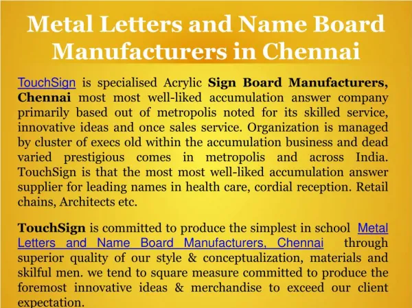 Metal Letters and Name Board Manufacturers in Chennai