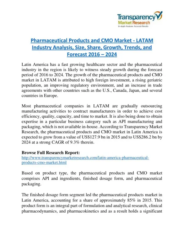 Pharmaceutical Products and CMO Market - Positive long-term growth outlook 2024