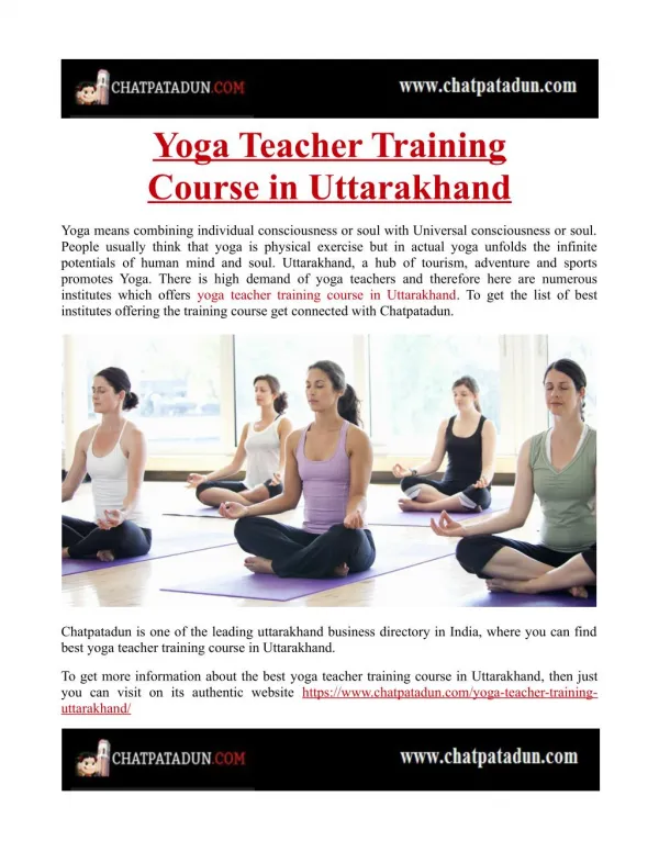 Yoga Teacher Training Course in Uttarakhand