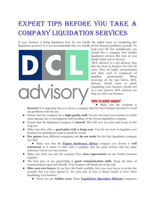 Expert Tips Before You Take a Company Liquidation Services