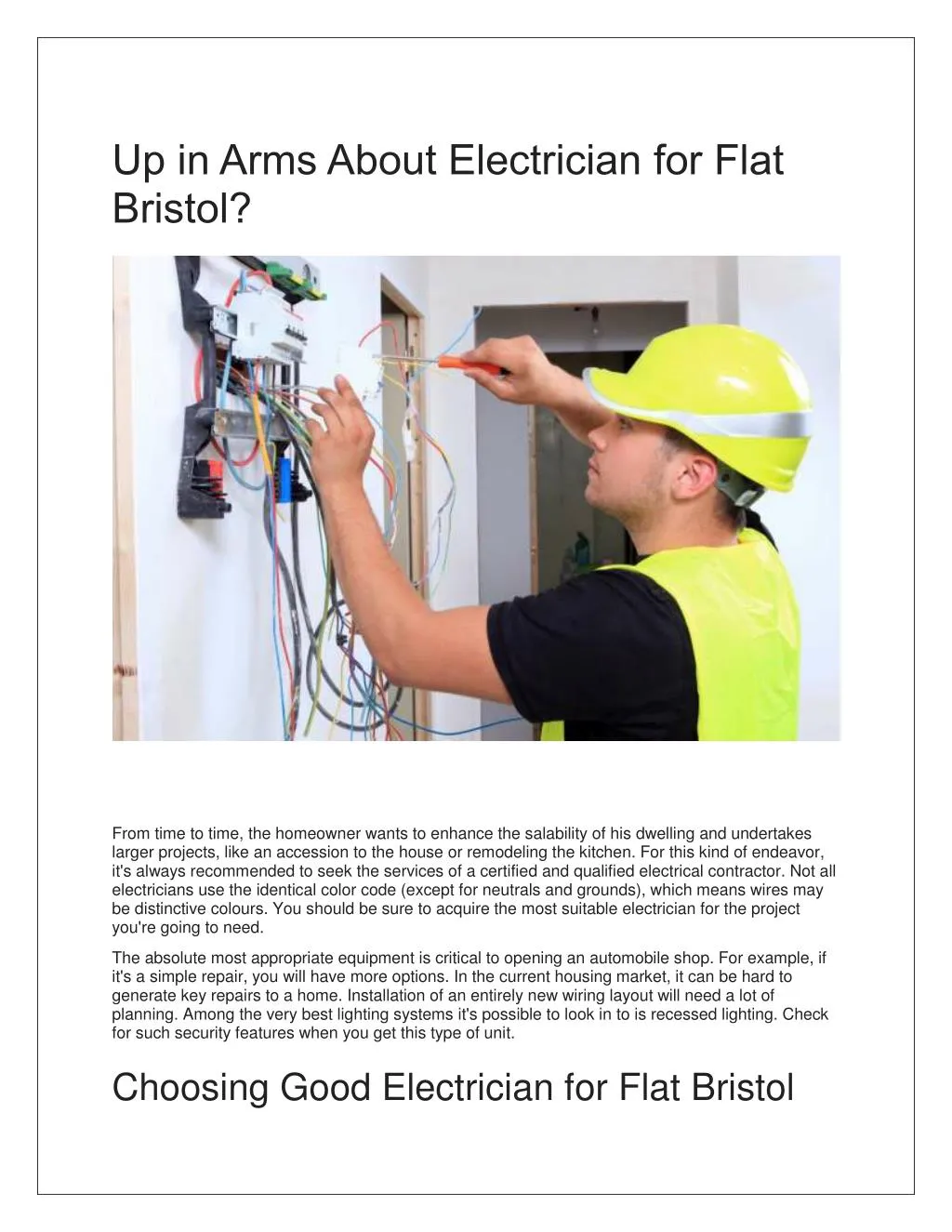 up in arms about electrician for flat bristol