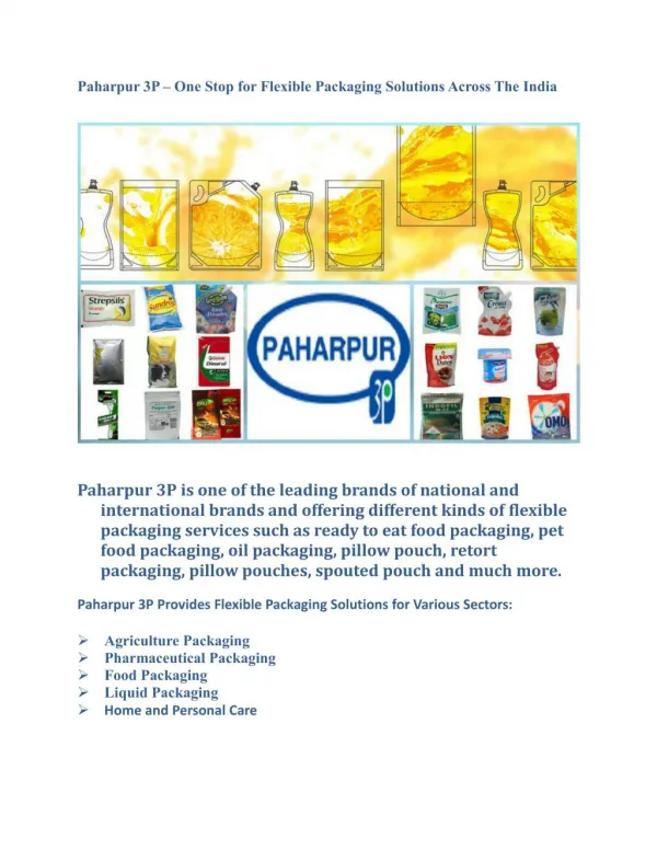 Paharpur 3P – One Stop for Flexible Packaging Solutions Across The India