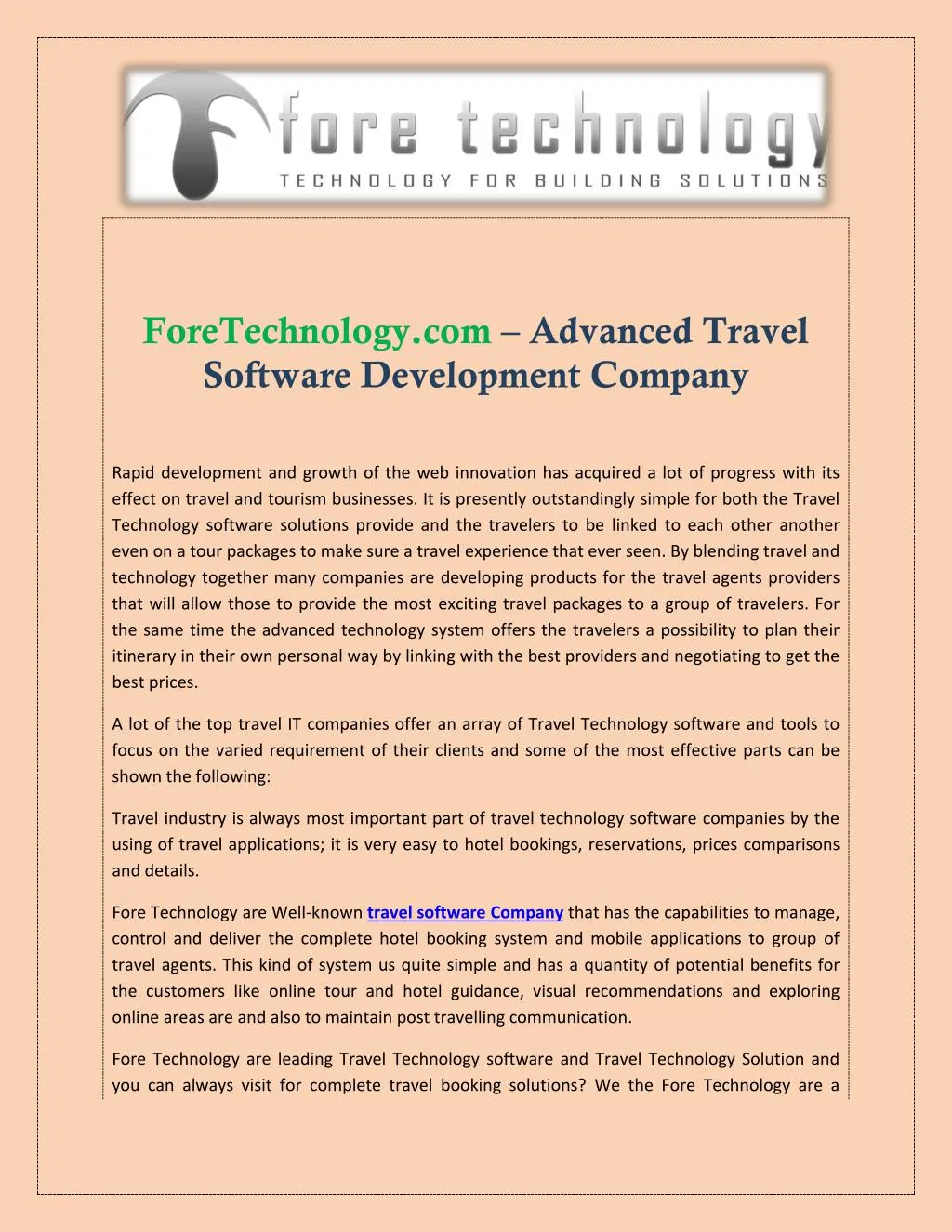 foretechnology com advanced travel software