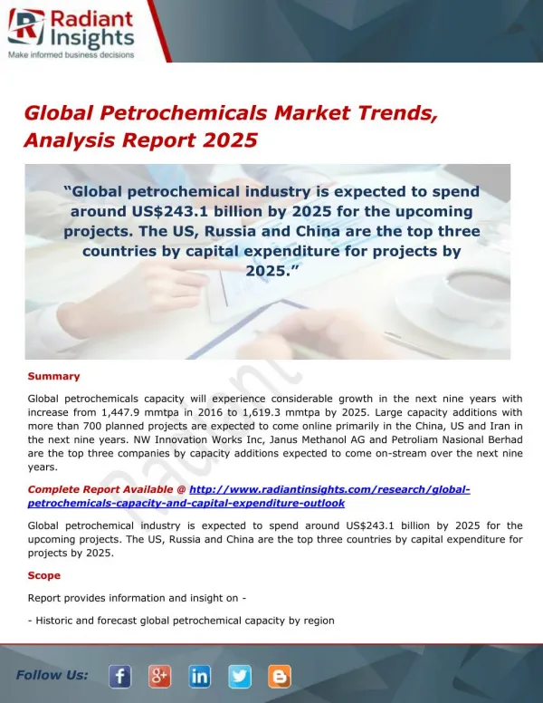 Global Petrochemicals Market Overview, Research Report 2025 by Radiant Insights Inc