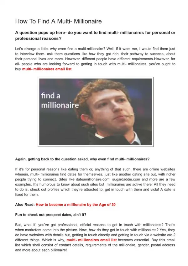 How to find a multi- millionaire
