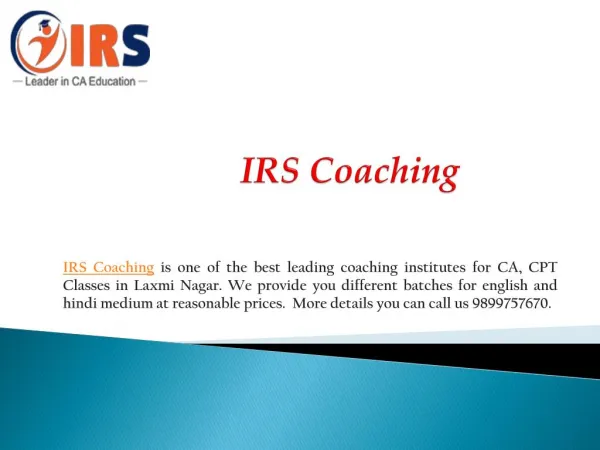 IRS Coaching offers the best CA, CPT, and CS course