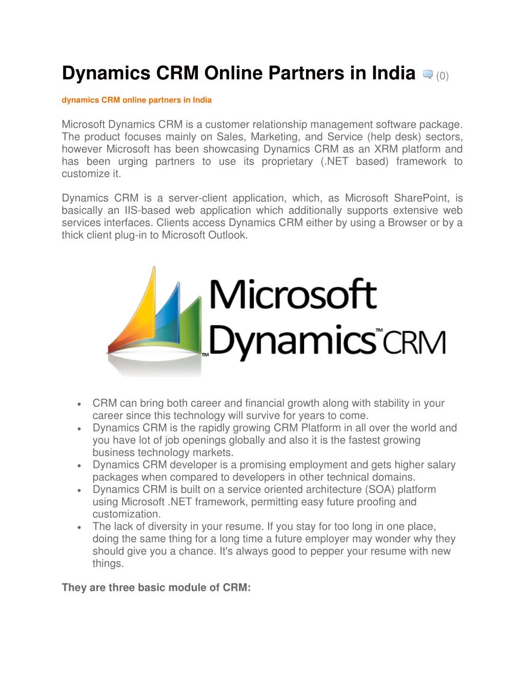 dynamics crm online partners in india