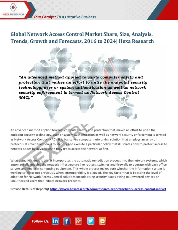 Network Access Control Market Analysis, Size, Share and Forecast Report up to 2024 - Hexa Research