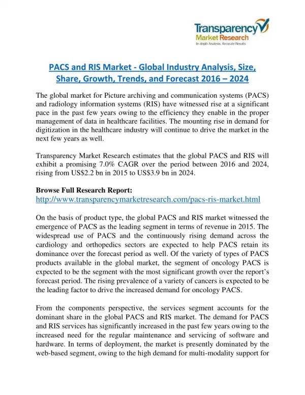 PACS and RIS Market Research Report Forecast to 2024