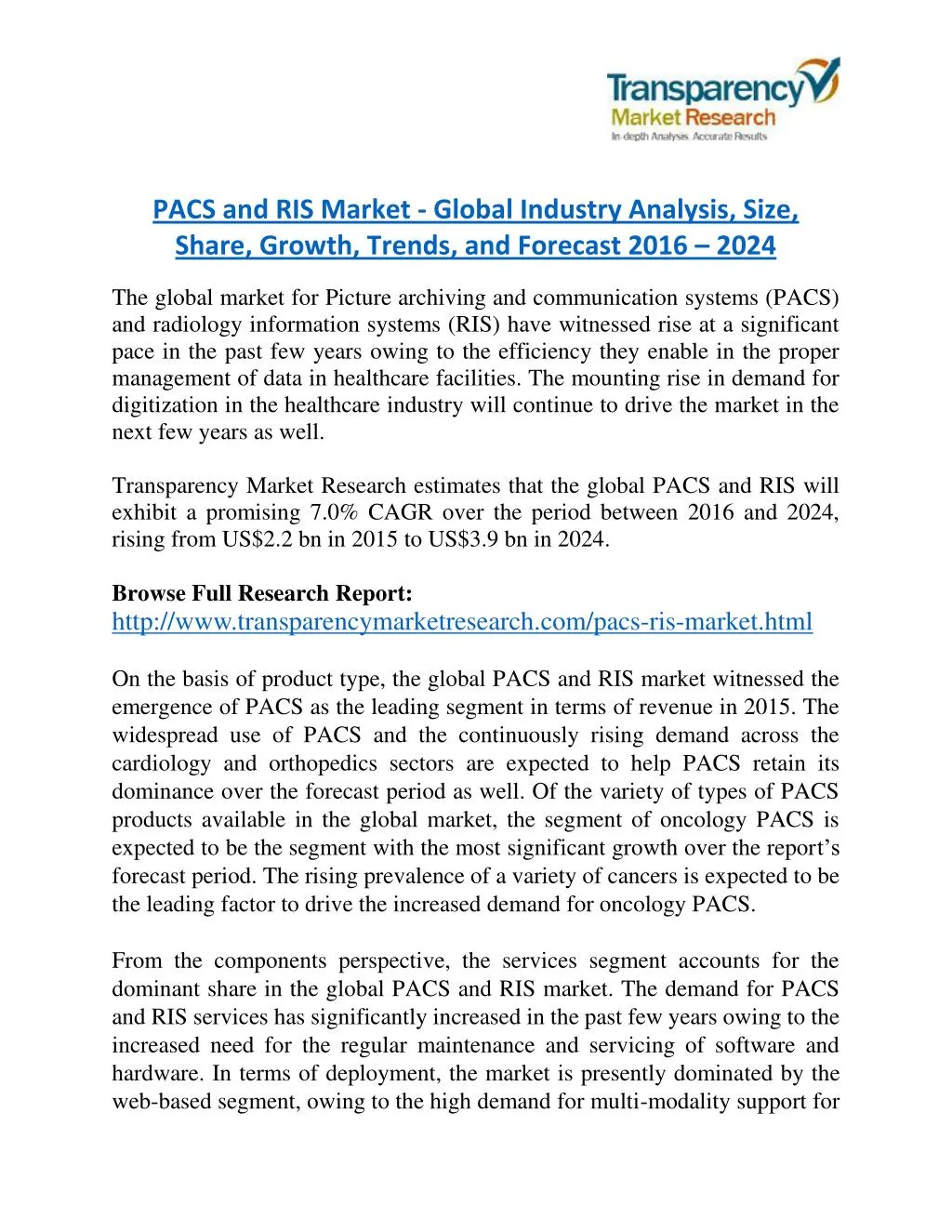 pacs and ris market global industry analysis size