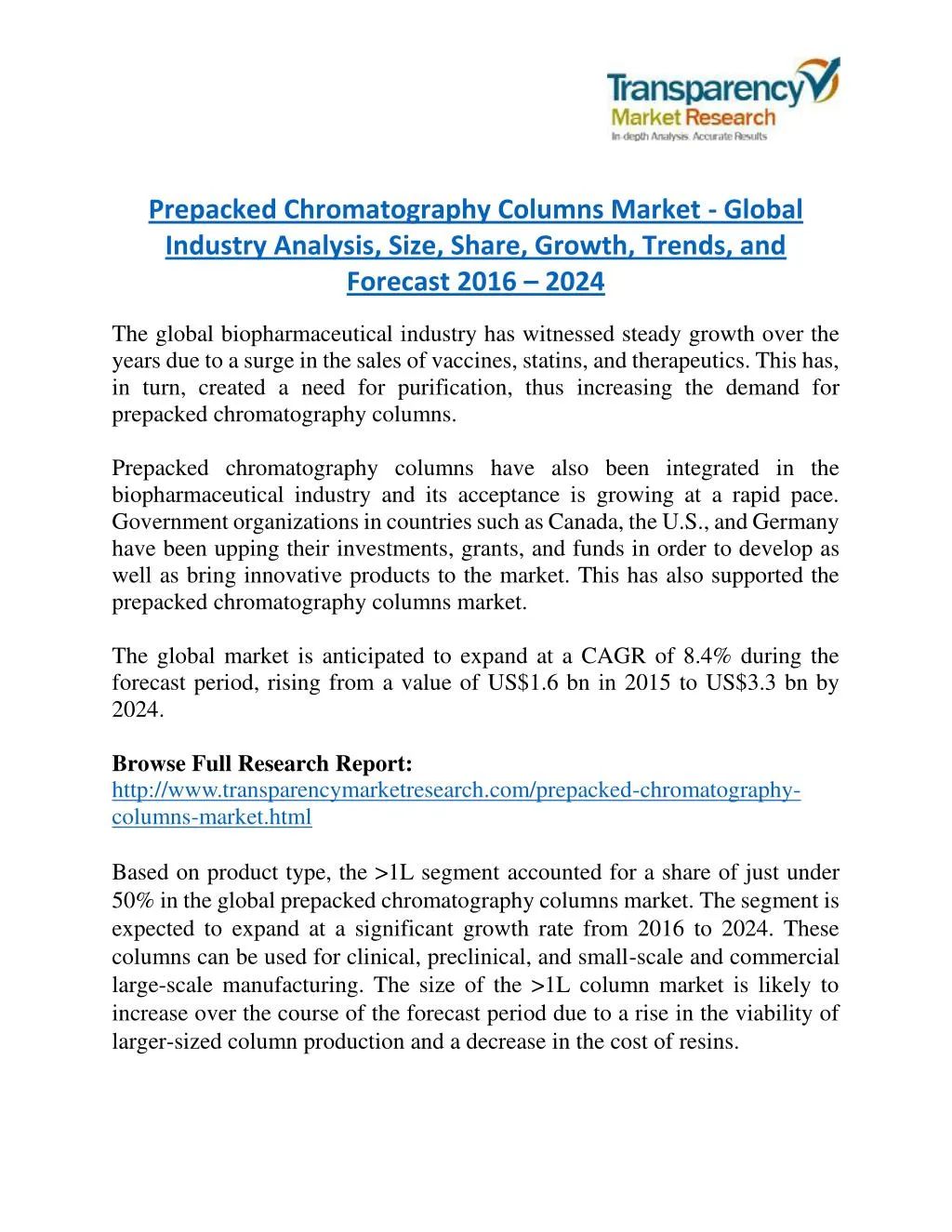 prepacked chromatography columns market global