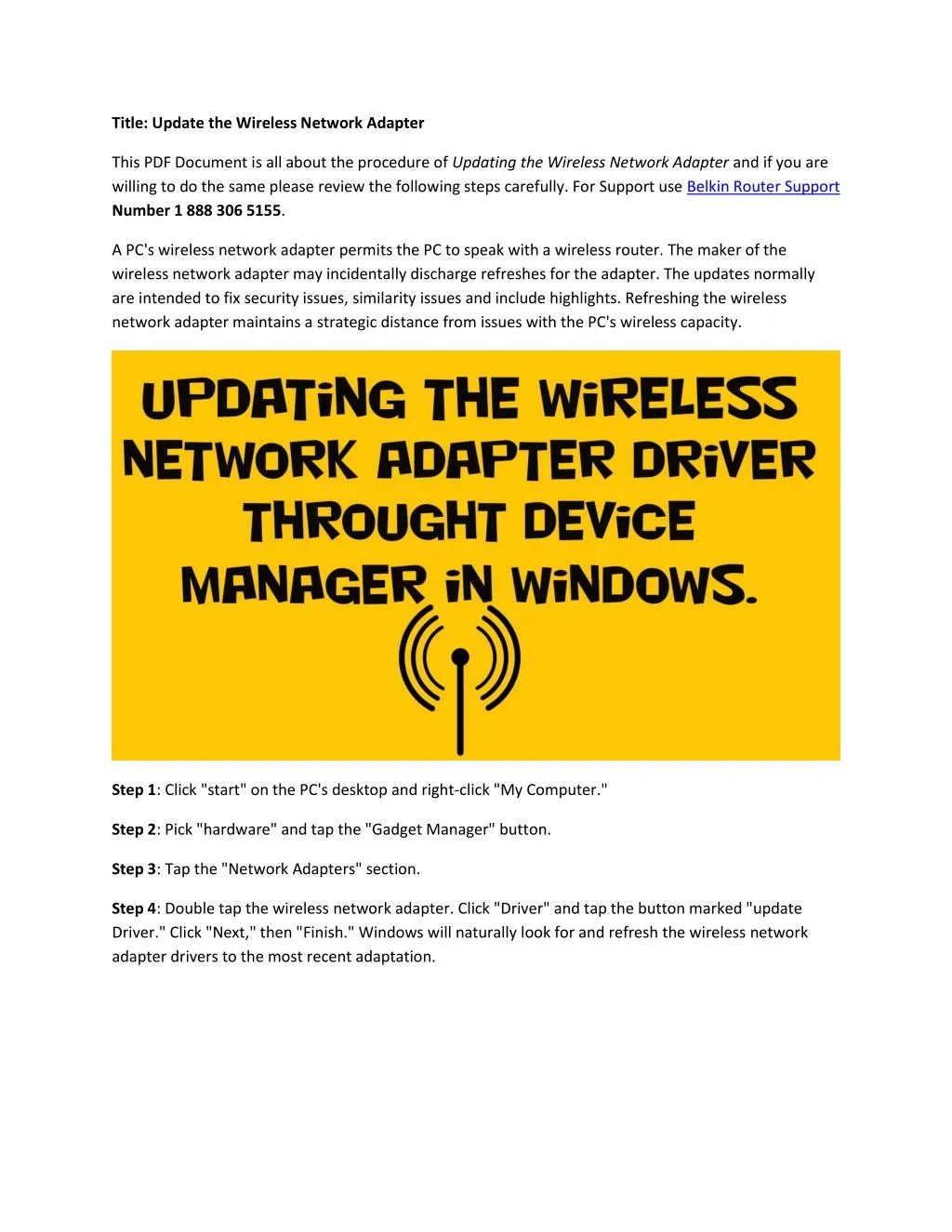 title update the wireless network adapter