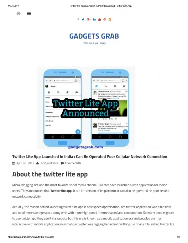 Twitter Lite App Launched In India : Can Be Operated Poor Cellular Network Connection