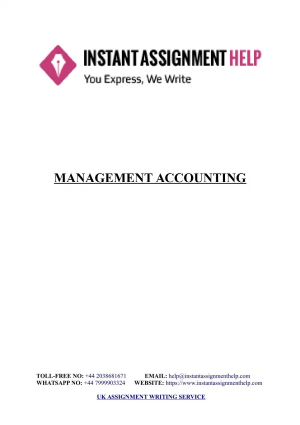 Management Accounting Sample - Instant Assignment Help