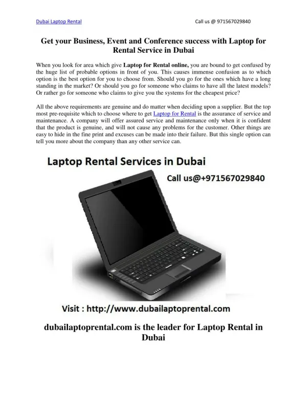 Get your Business, Event and Conference success with Laptop for Rental Service in Dubai
