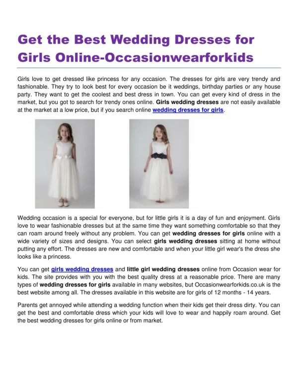 Get the Best Wedding Dresses for Girls Online-Occasionwearforkids