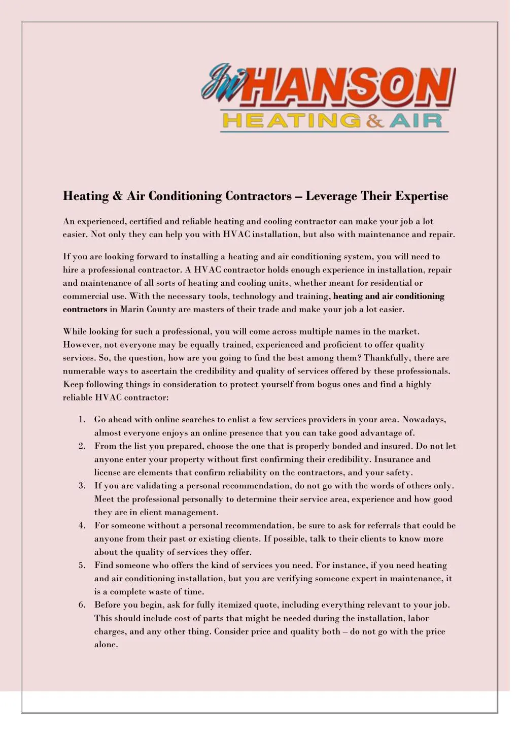 heating air conditioning contractors leverage