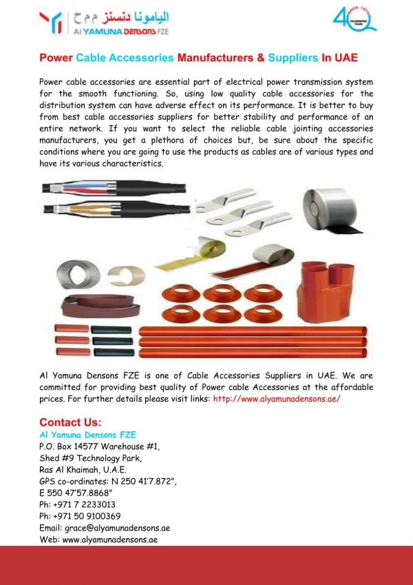 Power Cable Accessories Manufacturers & Suppliers In UAE