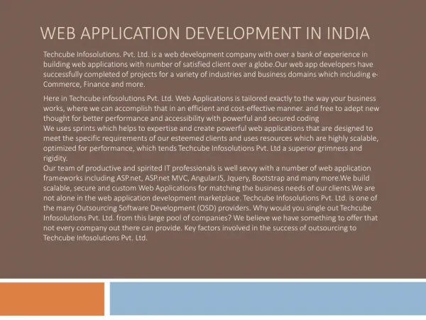 Techcube Infosolutions Pvt Ltd Web Application Development Company India, web development services Pune, India.