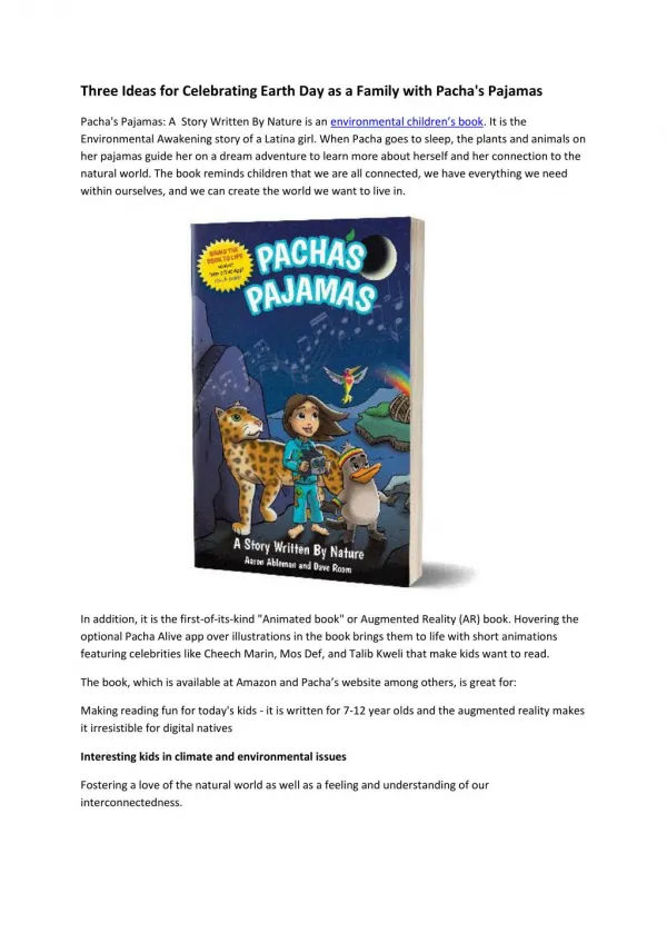 environmental children's books, augmented reality children's book, children's book dancing challenge - pacha's pajamas