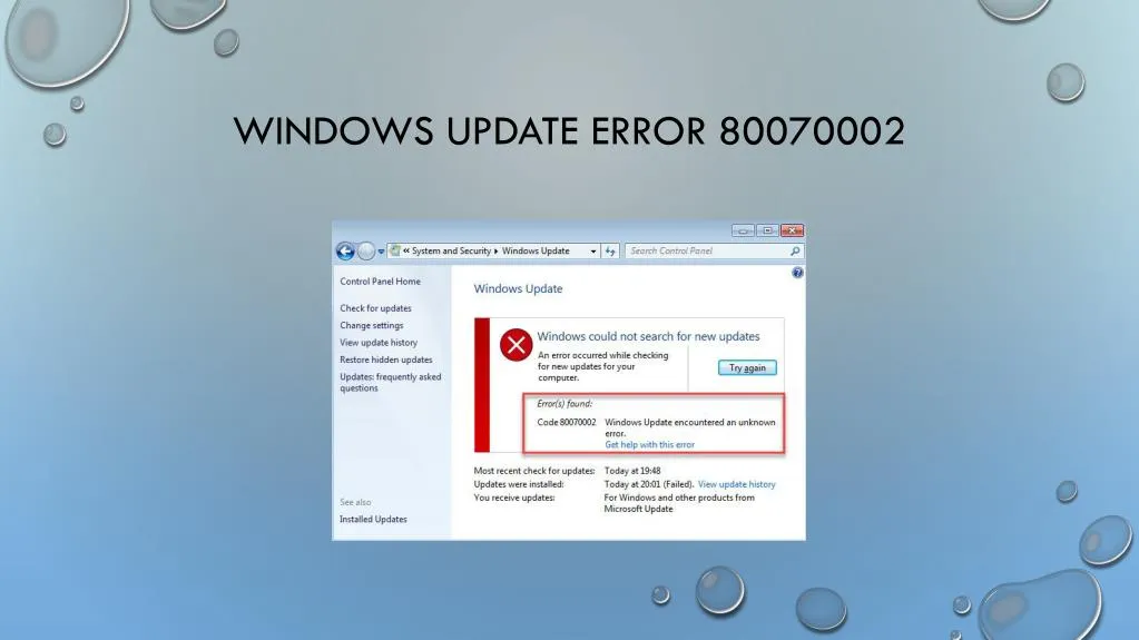 windows update error 80070002