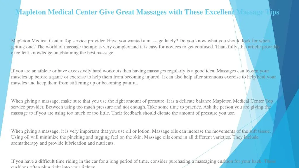 mapleton medical center give great massages with these excellent massage tips