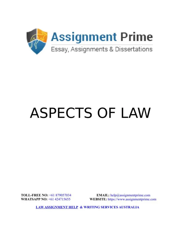 Aspects of Law: Law Assignment Writing Sample