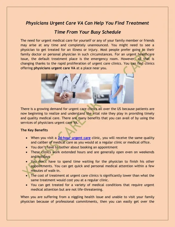 Physicians Urgent Care VA Can Help You Find Treatment Time From Your Busy Schedule