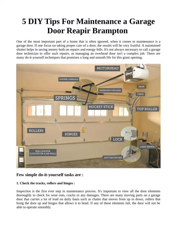 5 DIY Tips For Maintenance a Garage Door Repair Brampton