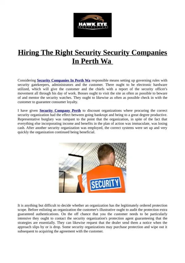 Hiring The Right Security Security Companies In Perth Wa