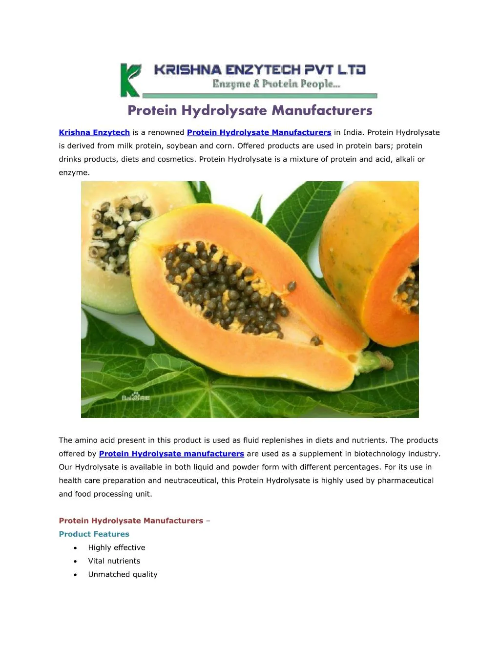 protein hydrolysate manufacturers