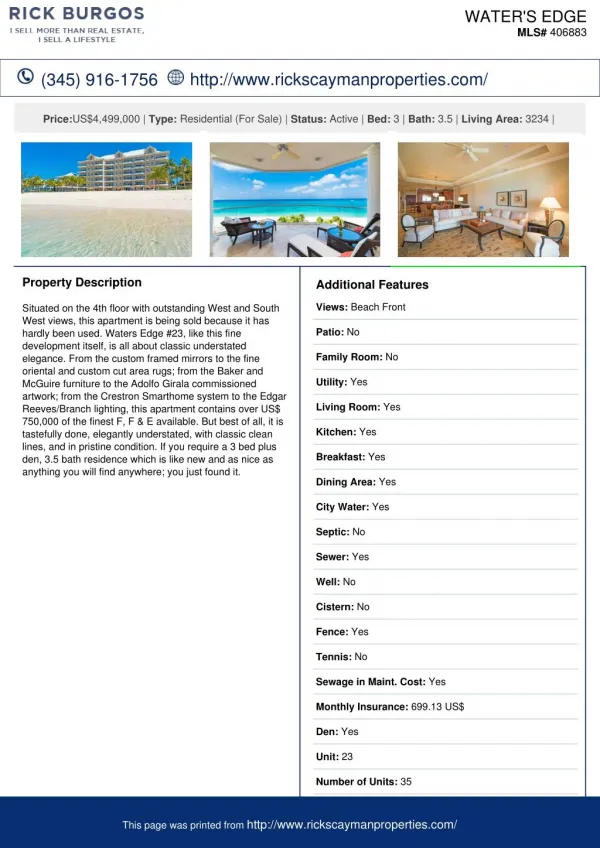 WATER'S EDGE located at Grand Cayman - Buy Cayman islands Properties.