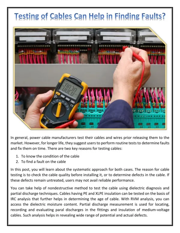 Testing of Cables Can Help in Finding Faults?