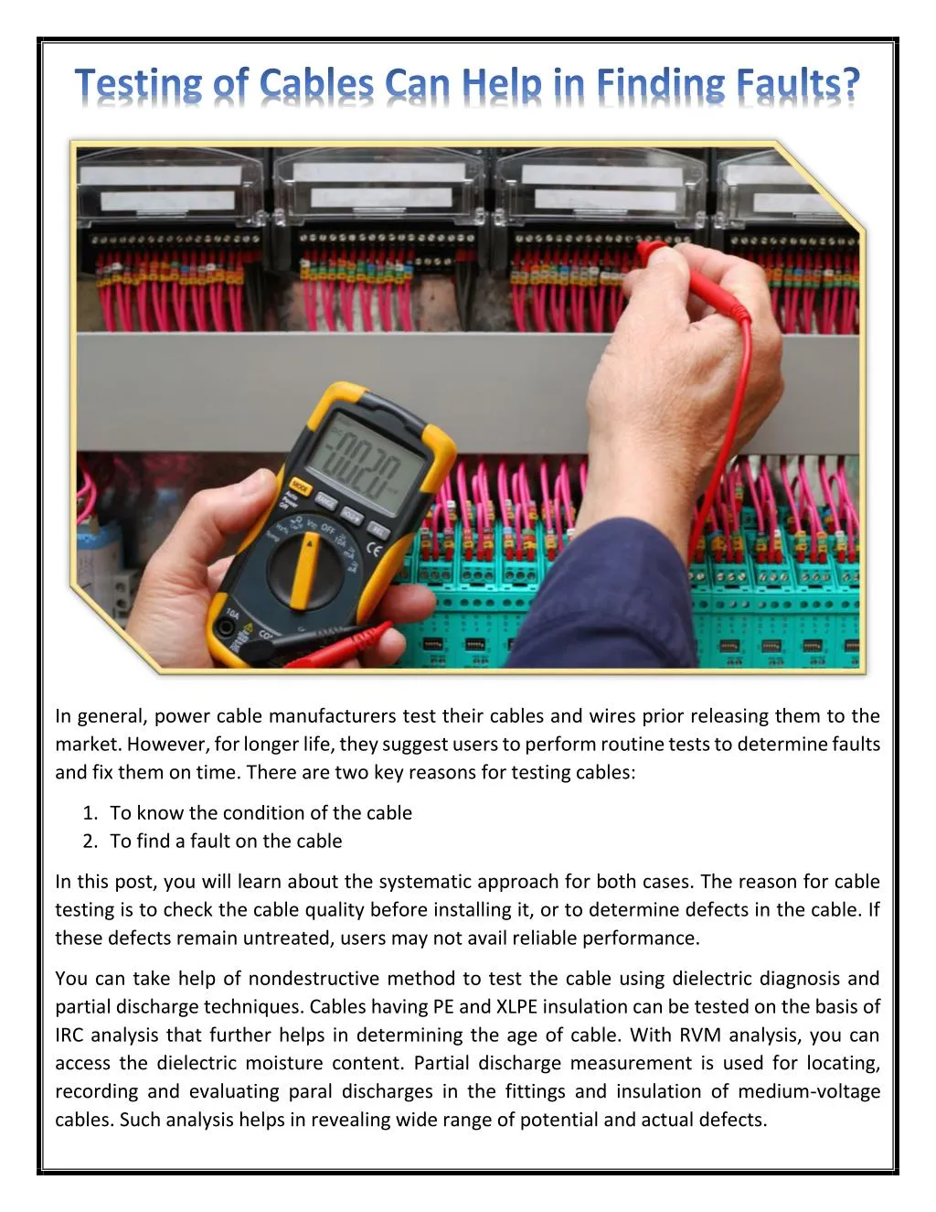 in general power cable manufacturers test their