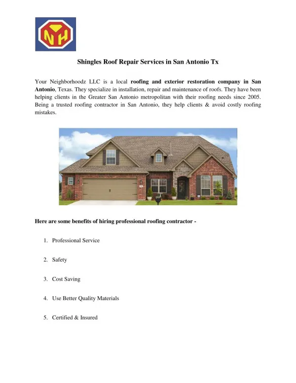 Your Neighborhoodz LLC- Best Roof Repair Services in San Antonio