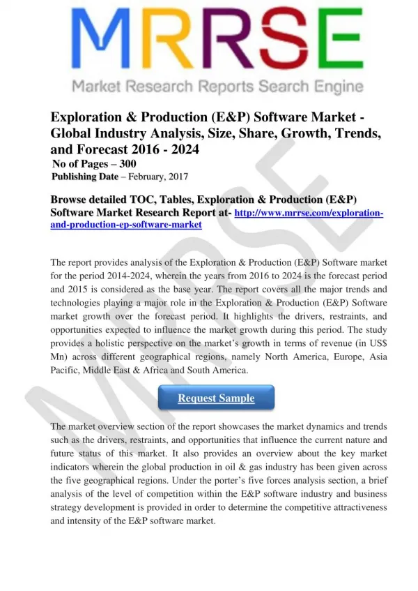 Exploration & Production (E&P) Software market growth over the forecast period.