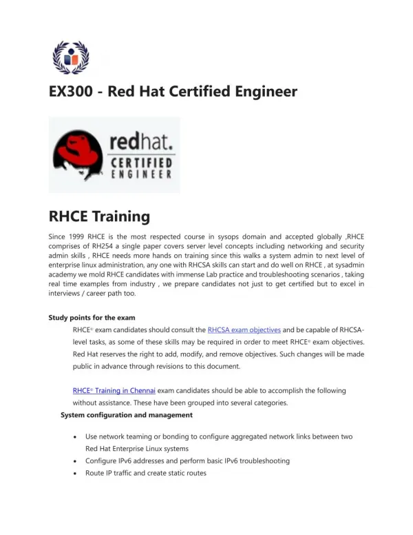 EX300 - Red Hat Certified Engineer Course Guides